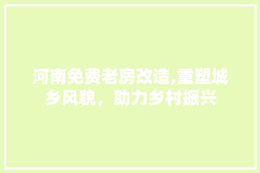 河南免费老房改造,重塑城乡风貌，助力乡村振兴