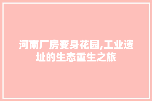 河南厂房变身花园,工业遗址的生态重生之旅