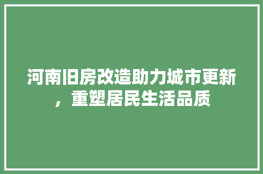 河南旧房改造助力城市更新，重塑居民生活品质