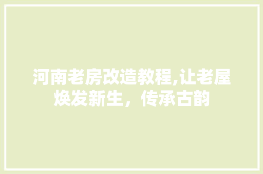 河南老房改造教程,让老屋焕发新生，传承古韵