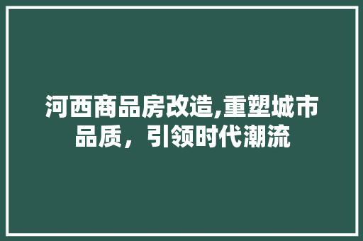 河西商品房改造,重塑城市品质，引领时代潮流
