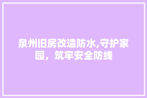 泉州旧房改造防水,守护家园，筑牢安全防线