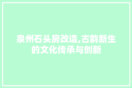 泉州石头房改造,古韵新生的文化传承与创新