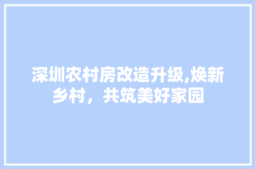 深圳农村房改造升级,焕新乡村，共筑美好家园