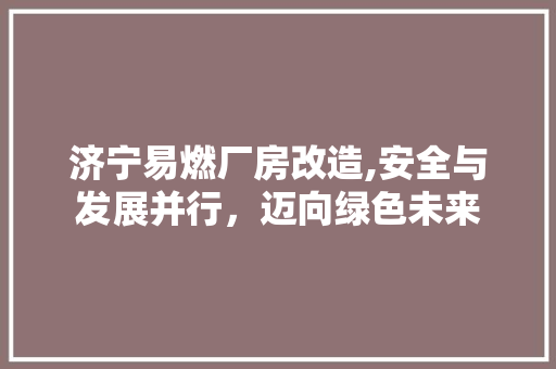 济宁易燃厂房改造,安全与发展并行，迈向绿色未来