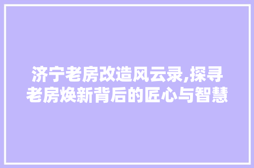 济宁老房改造风云录,探寻老房焕新背后的匠心与智慧