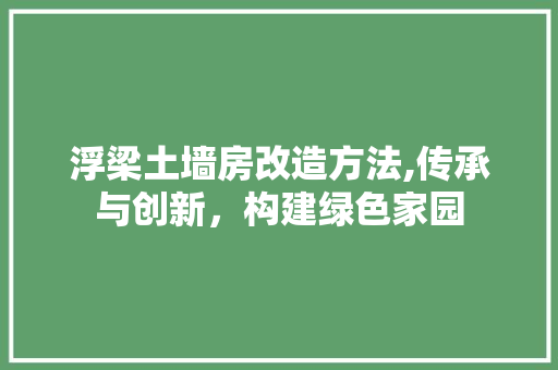 浮梁土墙房改造方法,传承与创新，构建绿色家园