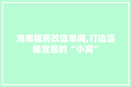 海南租房改造单间,打造温馨宜居的“小窝”