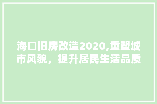 海口旧房改造2020,重塑城市风貌，提升居民生活品质