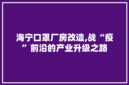 海宁口罩厂房改造,战“疫”前沿的产业升级之路