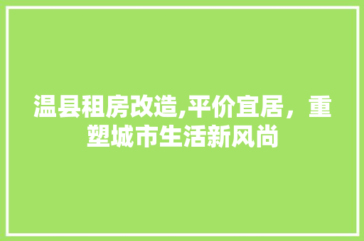 温县租房改造,平价宜居，重塑城市生活新风尚