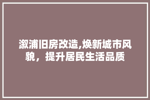 溆浦旧房改造,焕新城市风貌，提升居民生活品质