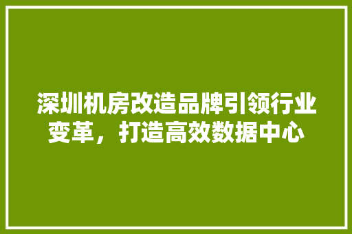 深圳机房改造品牌引领行业变革，打造高效数据中心