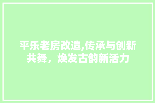 平乐老房改造,传承与创新共舞，焕发古韵新活力