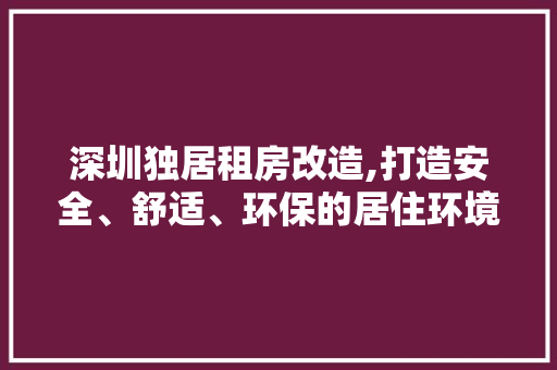 深圳独居租房改造,打造安全、舒适、环保的居住环境