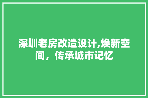 深圳老房改造设计,焕新空间，传承城市记忆