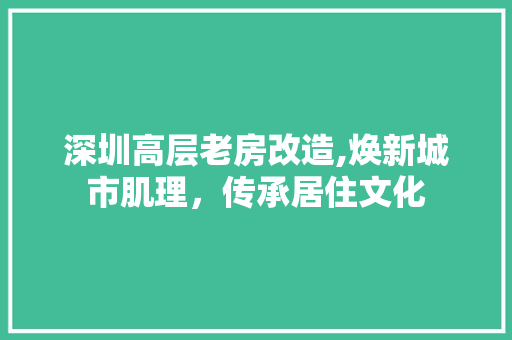 深圳高层老房改造,焕新城市肌理，传承居住文化