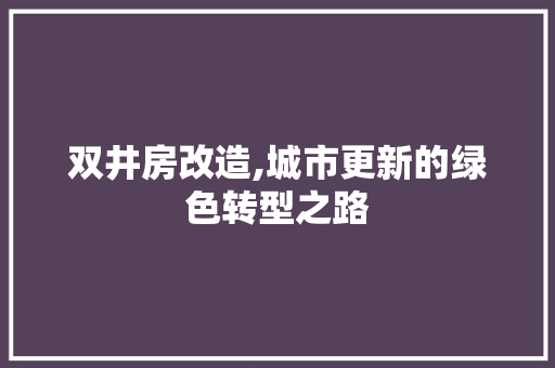 双井房改造,城市更新的绿色转型之路