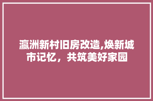 瀛洲新村旧房改造,焕新城市记忆，共筑美好家园