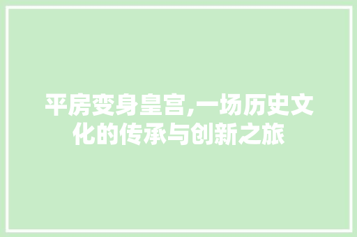 平房变身皇宫,一场历史文化的传承与创新之旅