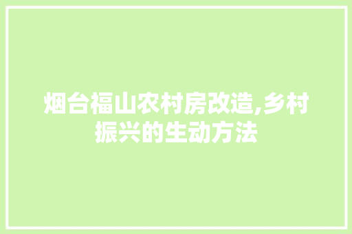 烟台福山农村房改造,乡村振兴的生动方法