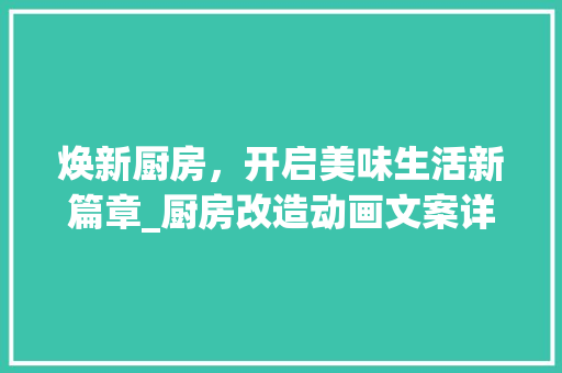焕新厨房，开启美味生活新篇章_厨房改造动画文案详细介绍