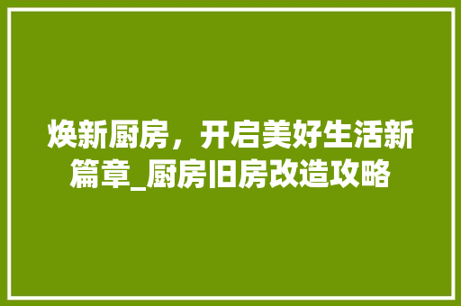 焕新厨房，开启美好生活新篇章_厨房旧房改造攻略