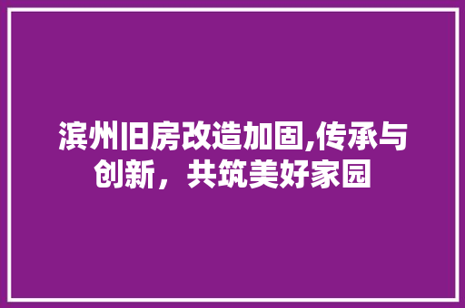 滨州旧房改造加固,传承与创新，共筑美好家园