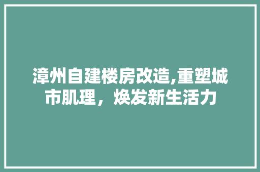 漳州自建楼房改造,重塑城市肌理，焕发新生活力