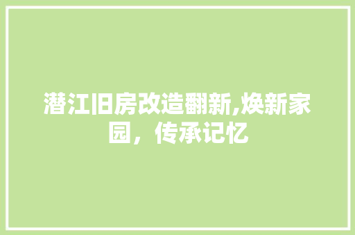 潜江旧房改造翻新,焕新家园，传承记忆