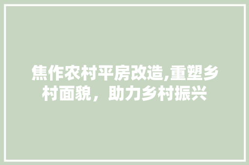 焦作农村平房改造,重塑乡村面貌，助力乡村振兴