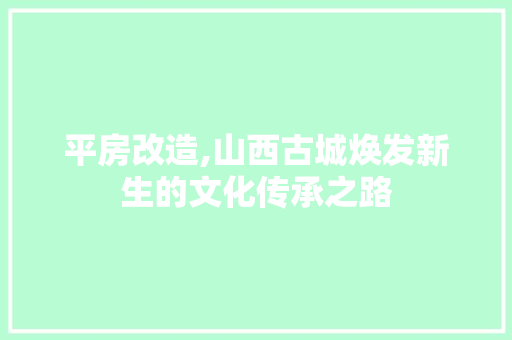 平房改造,山西古城焕发新生的文化传承之路