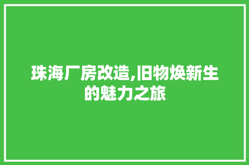 珠海厂房改造,旧物焕新生的魅力之旅