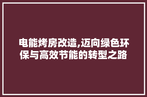 电能烤房改造,迈向绿色环保与高效节能的转型之路