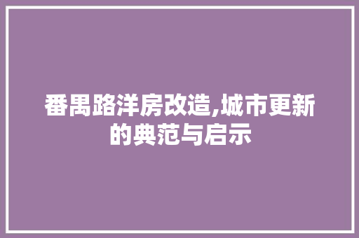 番禺路洋房改造,城市更新的典范与启示