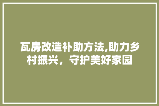 瓦房改造补助方法,助力乡村振兴，守护美好家园