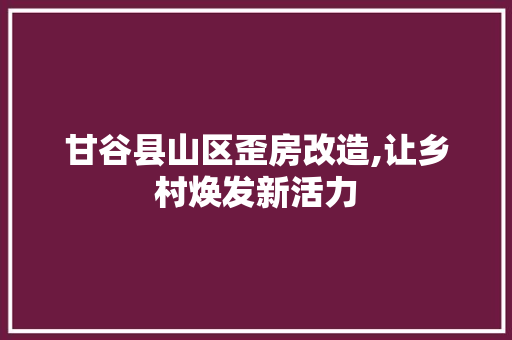 甘谷县山区歪房改造,让乡村焕发新活力