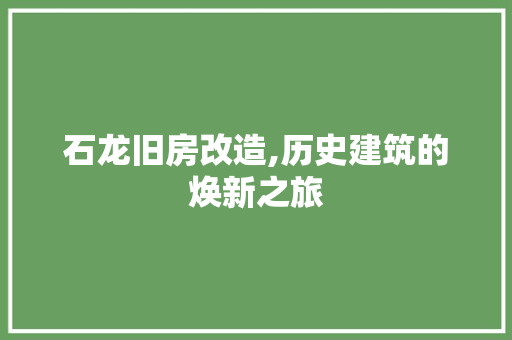 石龙旧房改造,历史建筑的焕新之旅