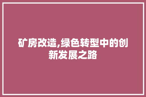 矿房改造,绿色转型中的创新发展之路