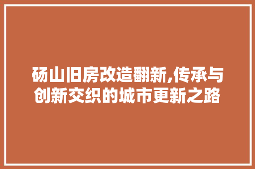 砀山旧房改造翻新,传承与创新交织的城市更新之路