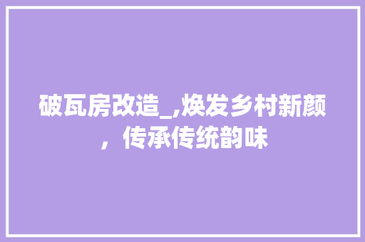 破瓦房改造_,焕发乡村新颜，传承传统韵味