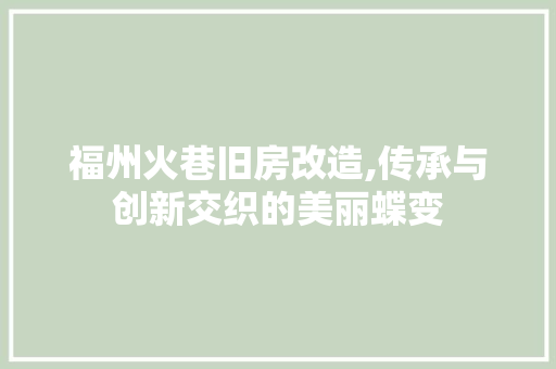 福州火巷旧房改造,传承与创新交织的美丽蝶变