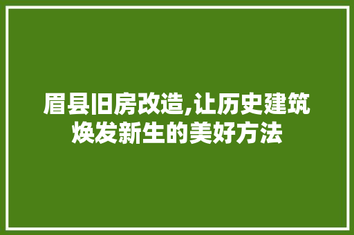 眉县旧房改造,让历史建筑焕发新生的美好方法