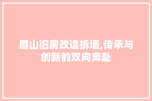 眉山旧房改造拆墙,传承与创新的双向奔赴
