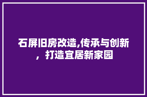 石屏旧房改造,传承与创新，打造宜居新家园