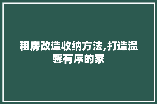 租房改造收纳方法,打造温馨有序的家