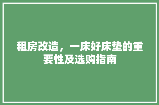 租房改造，一床好床垫的重要性及选购指南