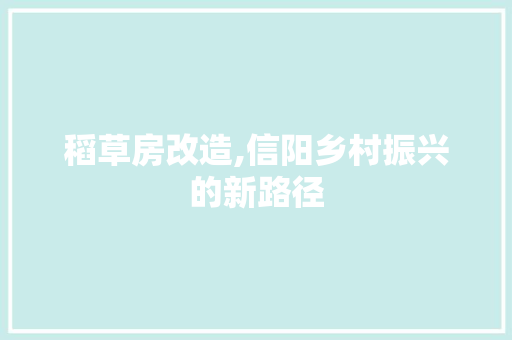 稻草房改造,信阳乡村振兴的新路径
