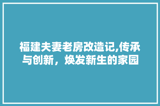 福建夫妻老房改造记,传承与创新，焕发新生的家园