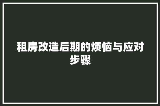 租房改造后期的烦恼与应对步骤